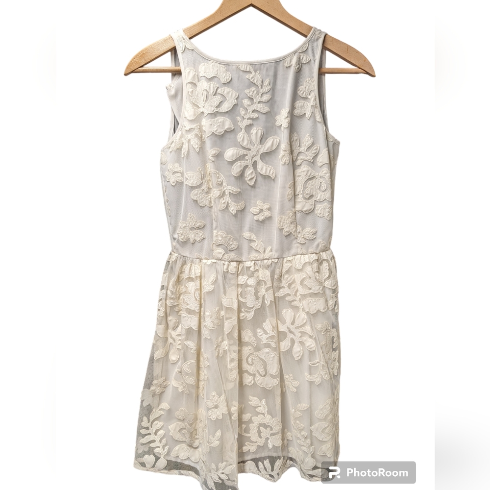 BB Dakota white, off white floral sheer back sleeveless dress, bridal